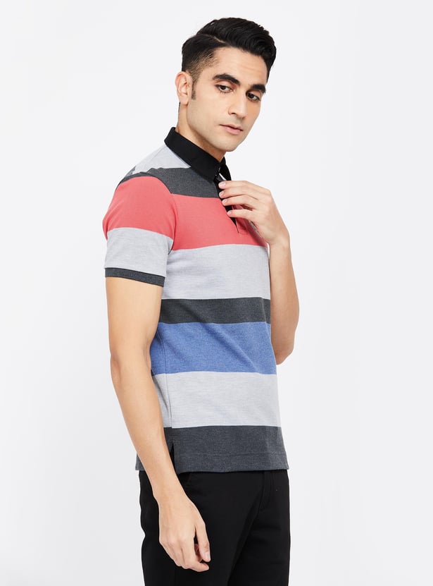 FAHRENHEIT Striped Slim Fit Polo T-shirt