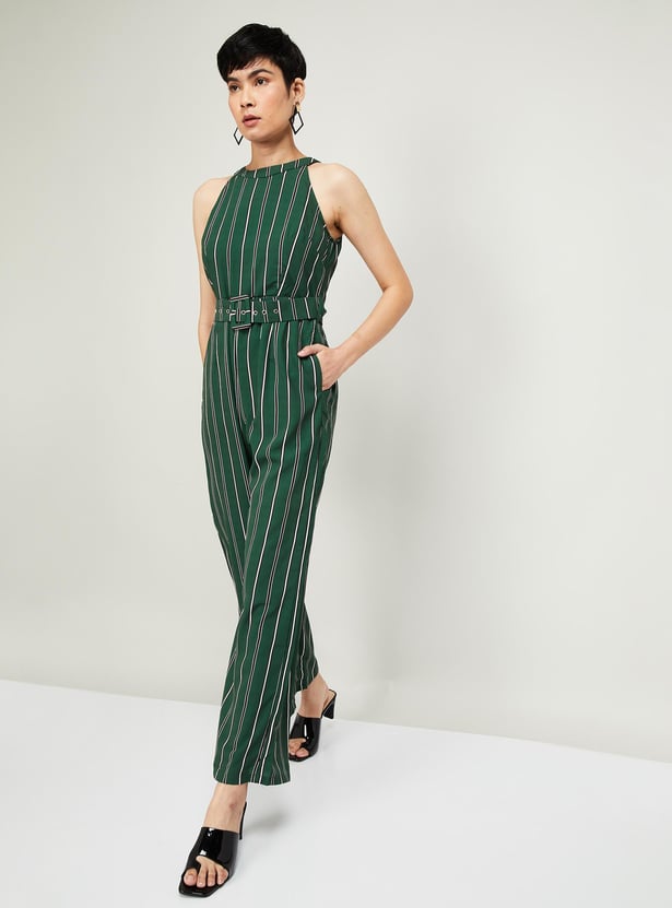 Buy FABALLEY Women Striped Jumpsuit with Belt from FabAlley at just INR 2200.0