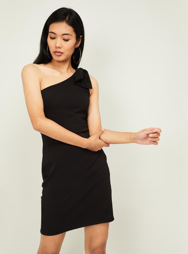 GINGER Women Solid One-Shoulder Bodycon Dress