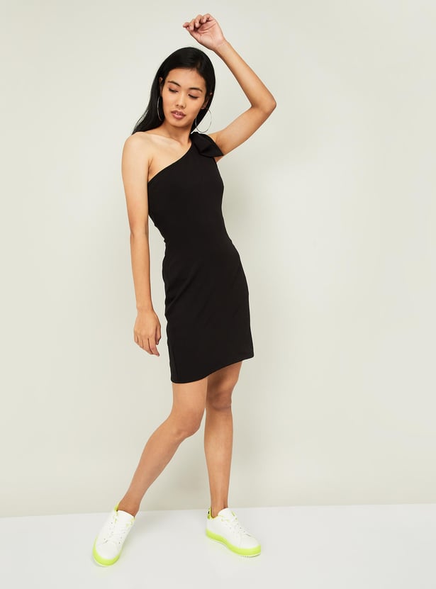 Buy GINGER Women Solid One-Shoulder Bodycon Dress from Ginger at