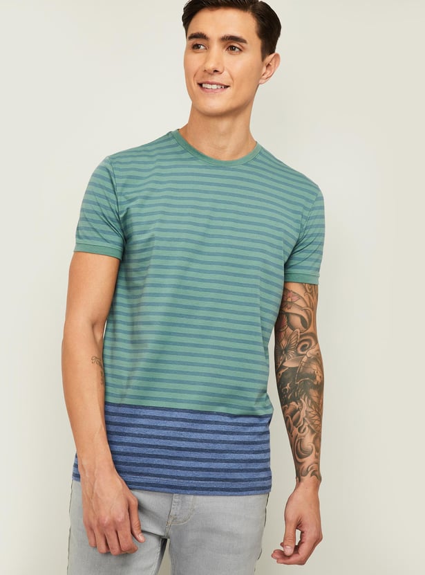 FAHRENHEIT Men Striped Regular Fit Crew Neck T-shirt