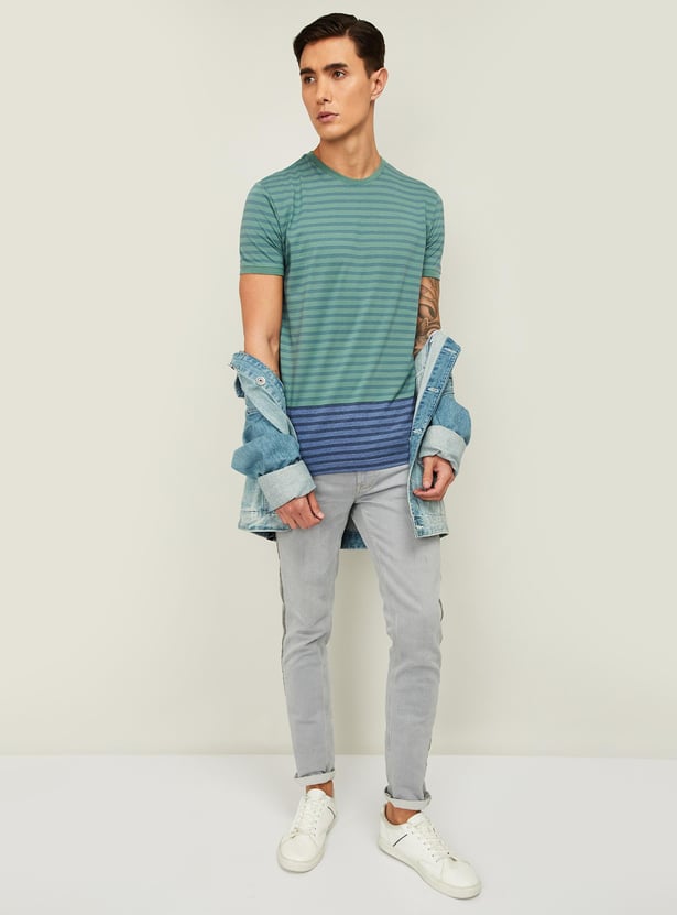 FAHRENHEIT Men Striped Regular Fit Crew Neck T-shirt