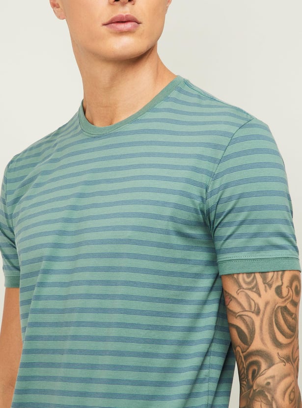 FAHRENHEIT Men Striped Regular Fit Crew Neck T-shirt