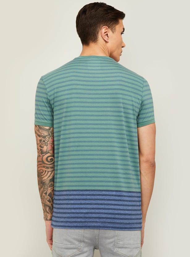 FAHRENHEIT Men Striped Regular Fit Crew Neck T-shirt