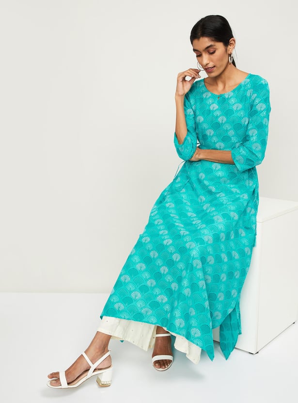 SPAN Women Printed Three-quarter Sleeves A-line Kurta