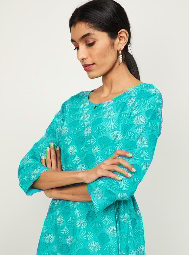 SPAN Women Printed Three-quarter Sleeves A-line Kurta