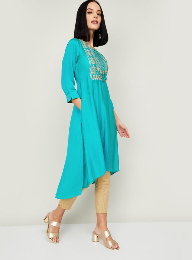 SPAN Women Embroidered High-Low Anarkali Kurta