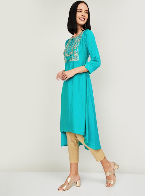 SPAN Women Embroidered High-Low Anarkali Kurta