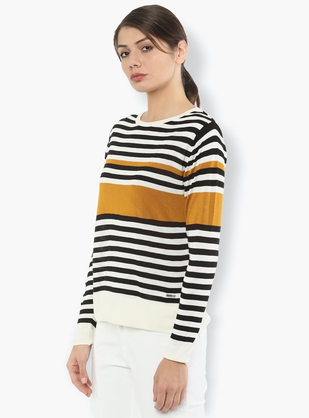 VAN HEUSEN Women Striped Round Neck Top