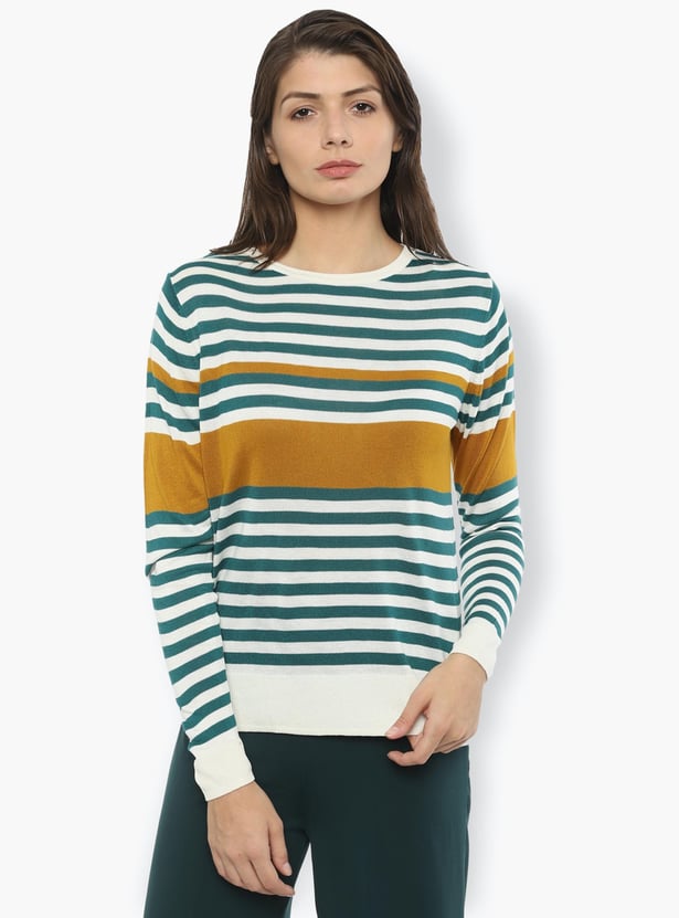 VAN HEUSEN Women Striped Round Neck Top