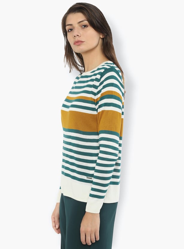 VAN HEUSEN Women Striped Round Neck Top