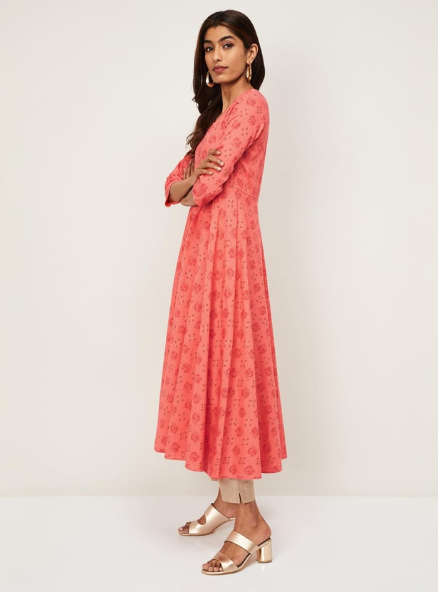 SPAN Women Printed Three-Quarter Sleeves A-Line Kurta