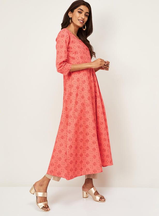 SPAN Women Printed Three-Quarter Sleeves A-Line Kurta