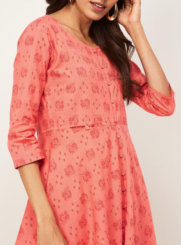 SPAN Women Printed Three-Quarter Sleeves A-Line Kurta