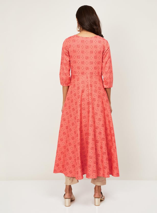 SPAN Women Printed Three-Quarter Sleeves A-Line Kurta