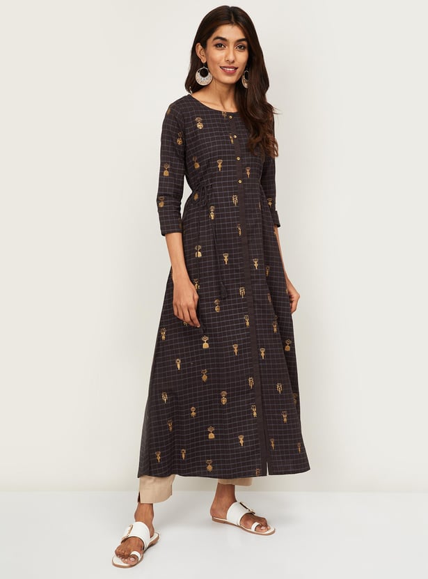 SPAN Women Checked A-Line Kurta
