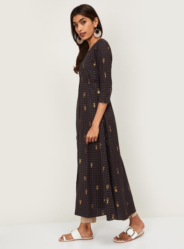 SPAN Women Checked A-Line Kurta