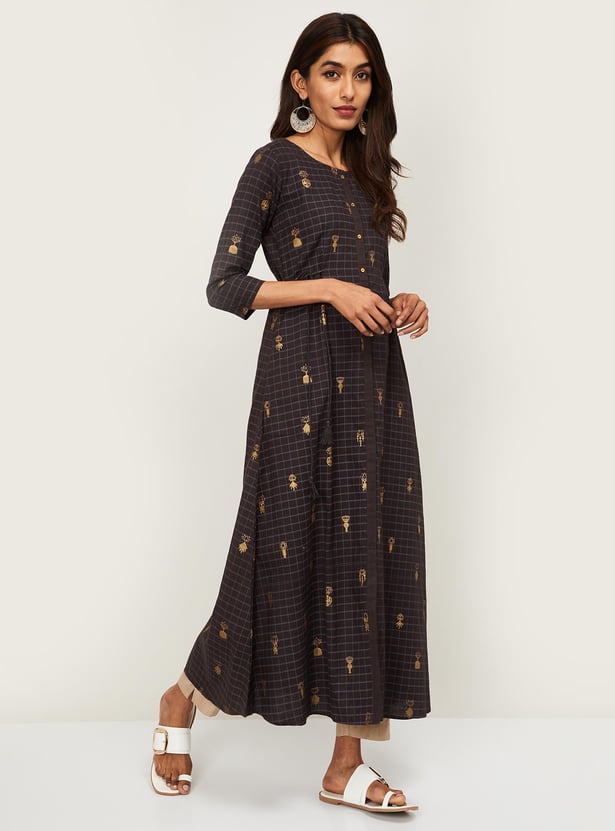 SPAN Women Checked A-Line Kurta
