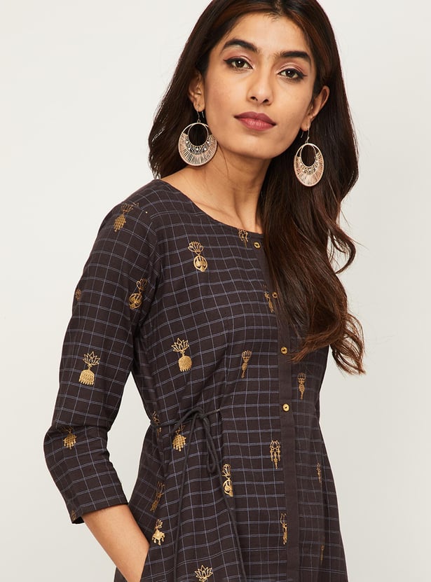 SPAN Women Checked A-Line Kurta