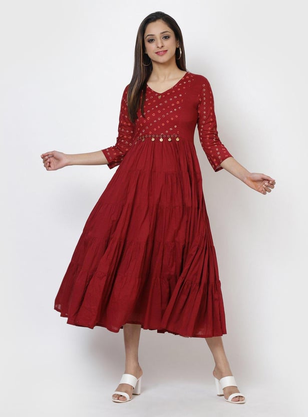 Buy BIBA Women Embellished Tiered Midi Dress from BIBA at just INR