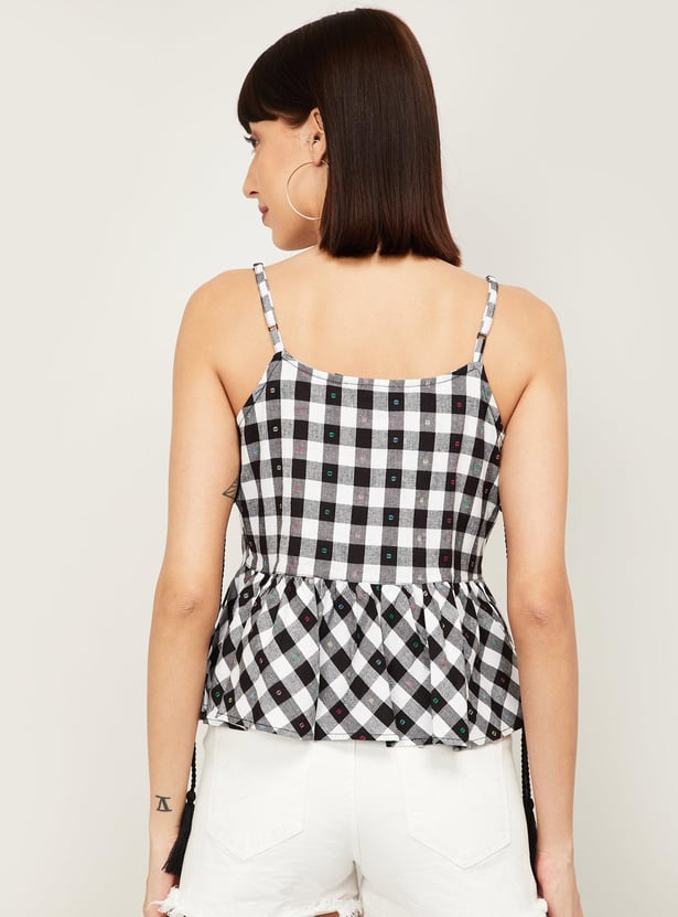 Herlipto　Checked Flared Peplum Top Buy GINGER Women Checked Peplum Top from Ginger at just INR 999.0