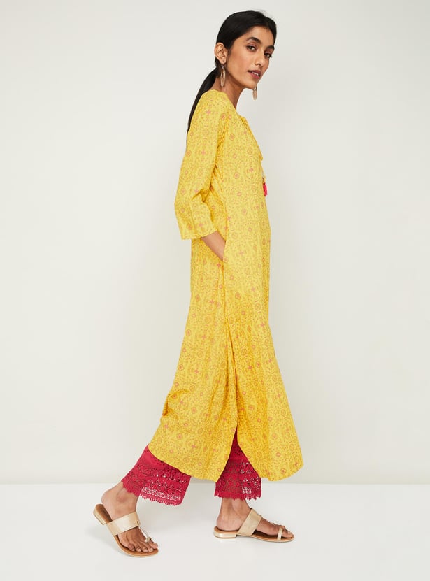 SPAN Women Printed Three-Quarter Sleeves A-line Kurta