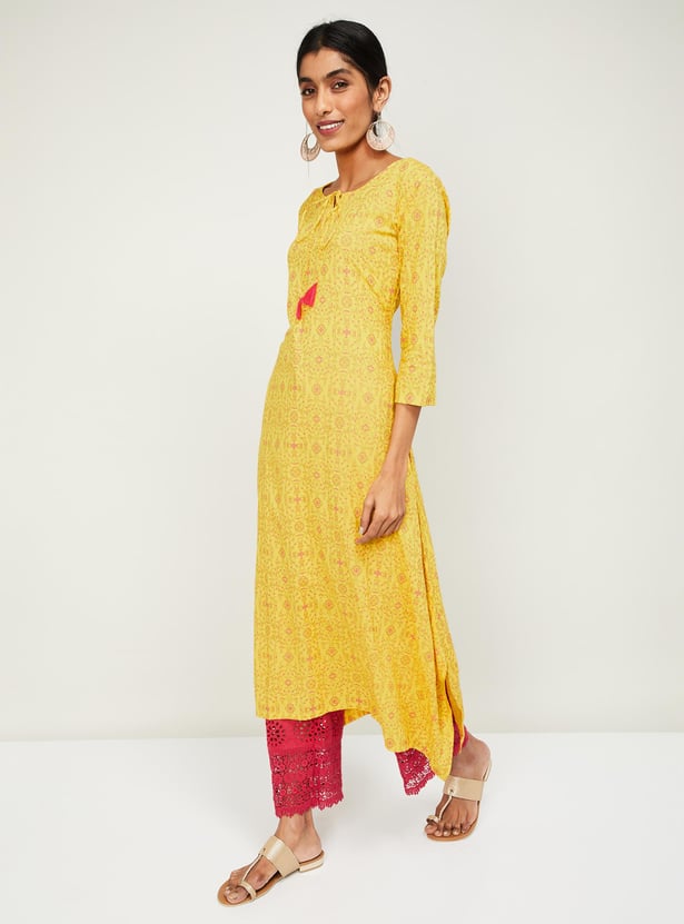 SPAN Women Printed Three-Quarter Sleeves A-line Kurta