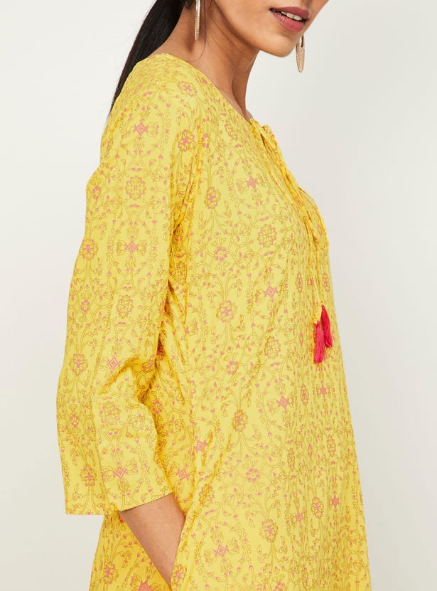 SPAN Women Printed Three-Quarter Sleeves A-line Kurta