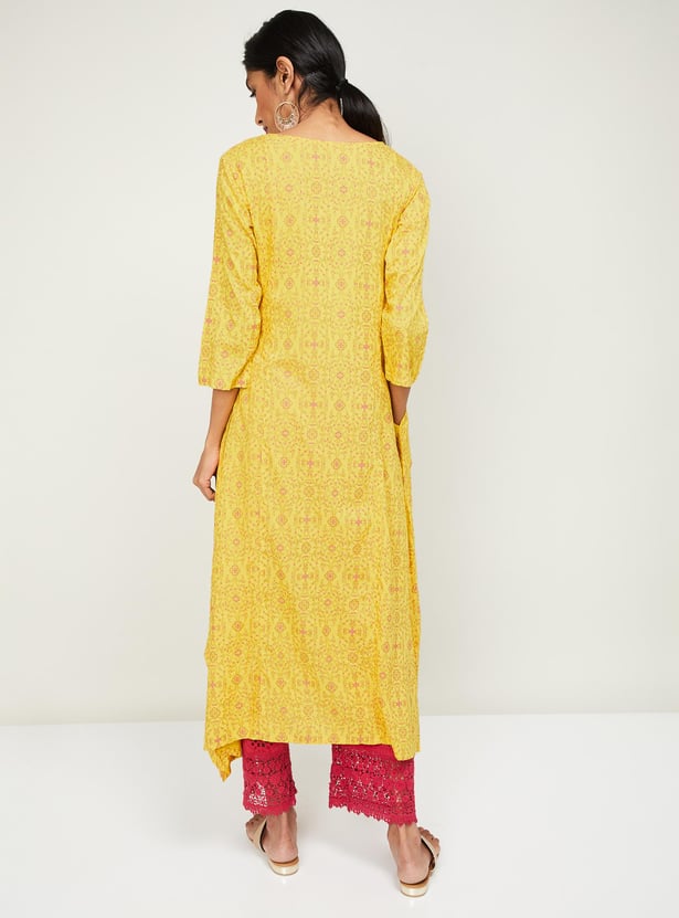 SPAN Women Printed Three-Quarter Sleeves A-line Kurta