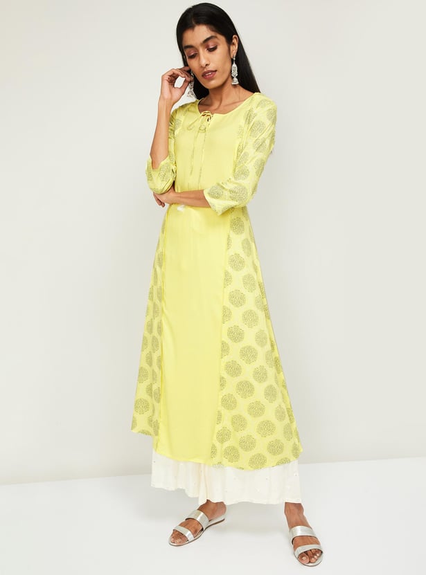SPAN Women Printed Three-quarter Sleeves A-line Kurta