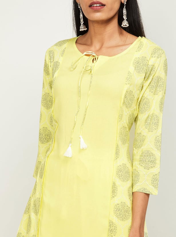 SPAN Women Printed Three-quarter Sleeves A-line Kurta