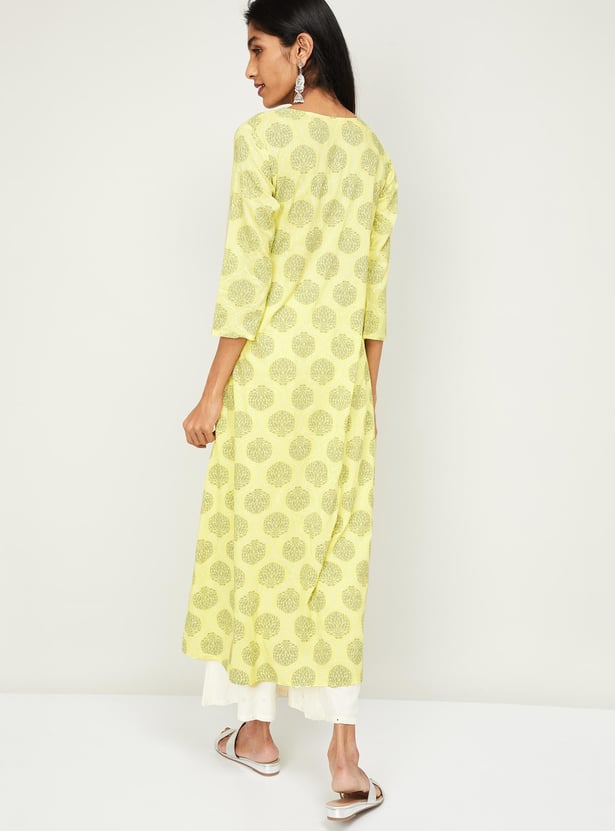 SPAN Women Printed Three-quarter Sleeves A-line Kurta