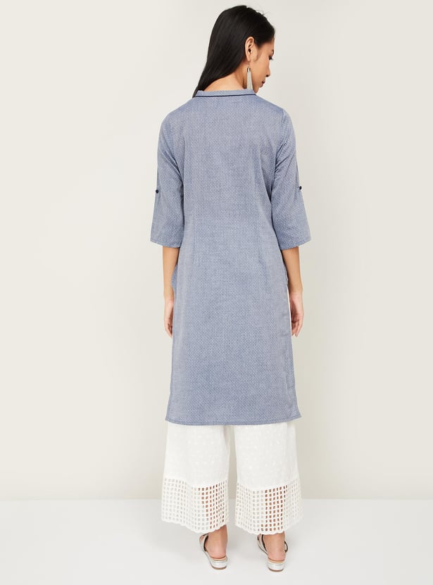 AURELIA Women Textured Three-quarter Sleeves Straight Kurta