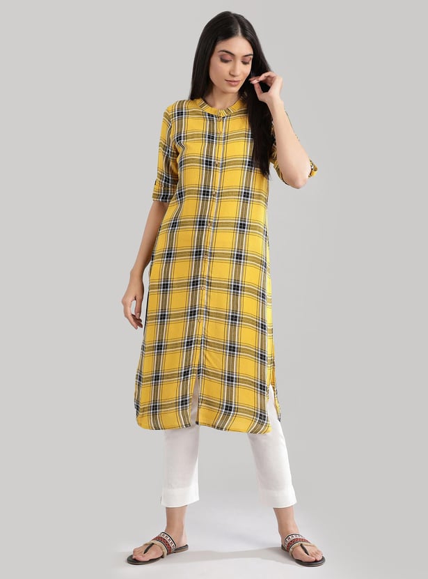 AURELIA Women Checked Straight Kurta