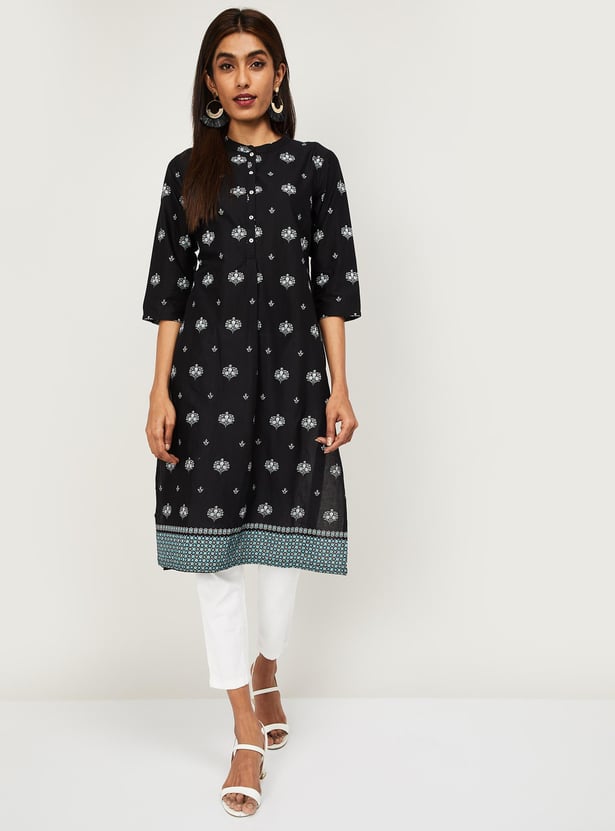 W Women Printed Three-Quarter Sleeves Straight Kurta