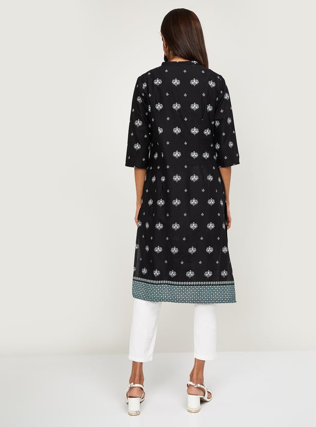W Women Printed Three-Quarter Sleeves Straight Kurta
