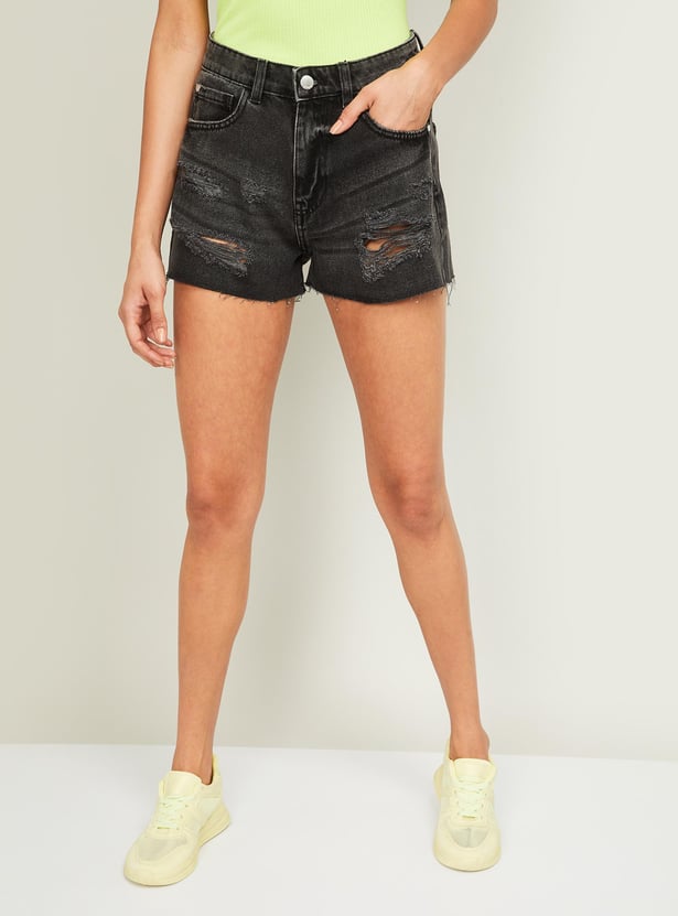 Buy GINGER Women Denim Distressed Shorts from Ginger at just INR