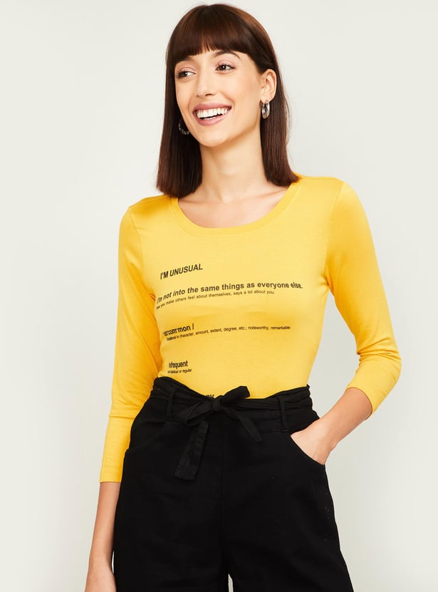 FAME FOREVER Women Typographic Print Three-quarter Sleeves T-shirt