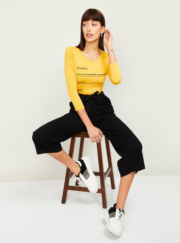 FAME FOREVER Women Typographic Print Three-quarter Sleeves T-shirt