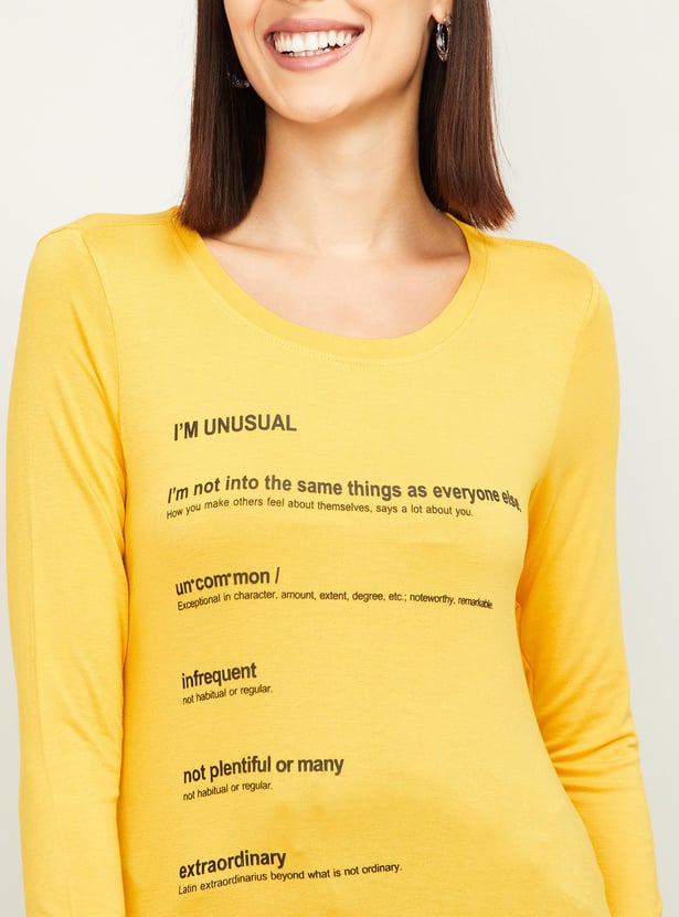 FAME FOREVER Women Typographic Print Three-quarter Sleeves T-shirt