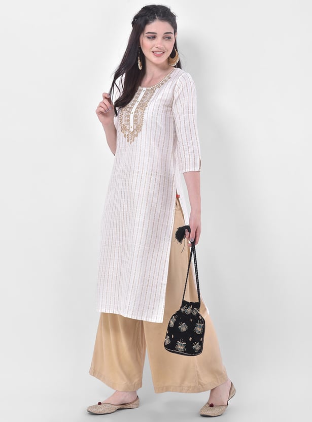SPAN Women Embroidered Three-Quarter Sleeves Straight Kurta