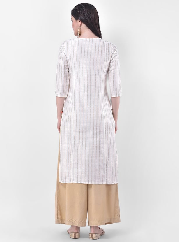 SPAN Women Embroidered Three-Quarter Sleeves Straight Kurta