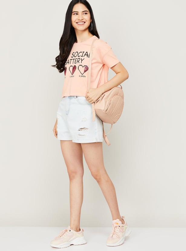 GINGER Women Distressed Denim Shorts