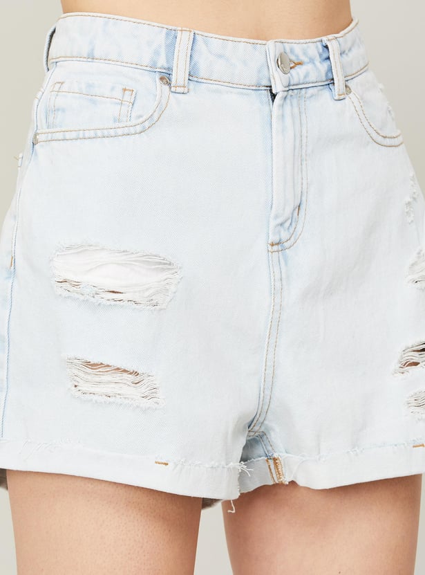 GINGER Women Distressed Denim Shorts
