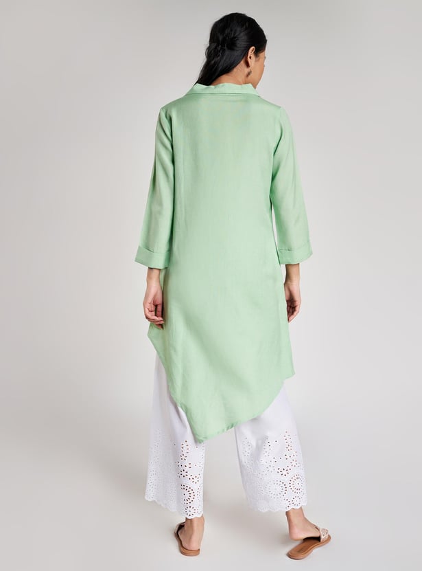 GLOBAL DESI Women Solid Three-quarter Sleeves Asymmetric Hemline Kurta