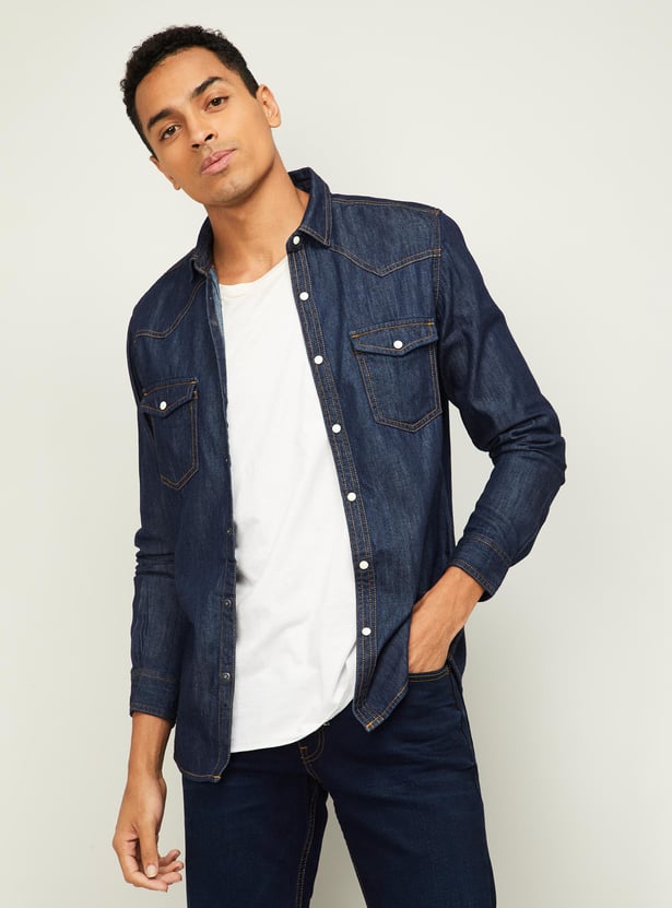 Buy SPYKAR Men Solid Slim Fit Denim Shirt from Spykar at just INR
