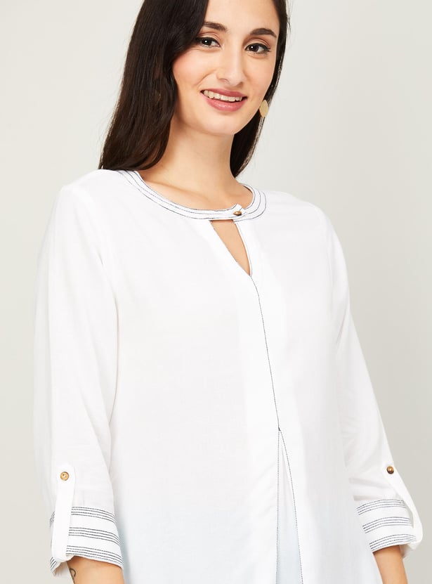 GLOBAL DESI Women Solid Three-quarter Sleeves Straight Kurta