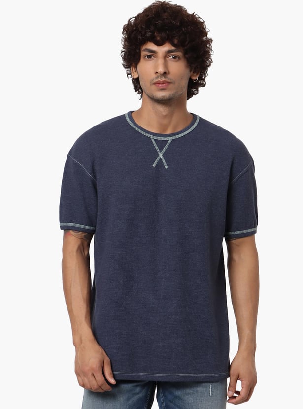 JACK & JONES Men Textured Crew Neck T-shirt