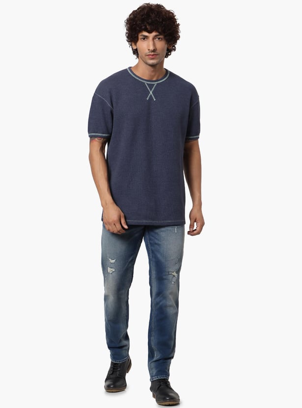 JACK & JONES Men Textured Crew Neck T-shirt
