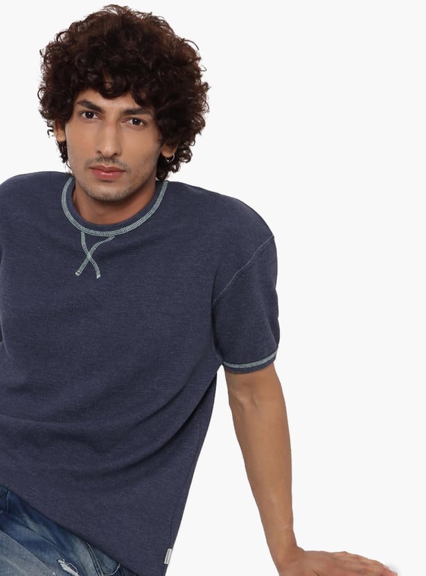 JACK & JONES Men Textured Crew Neck T-shirt